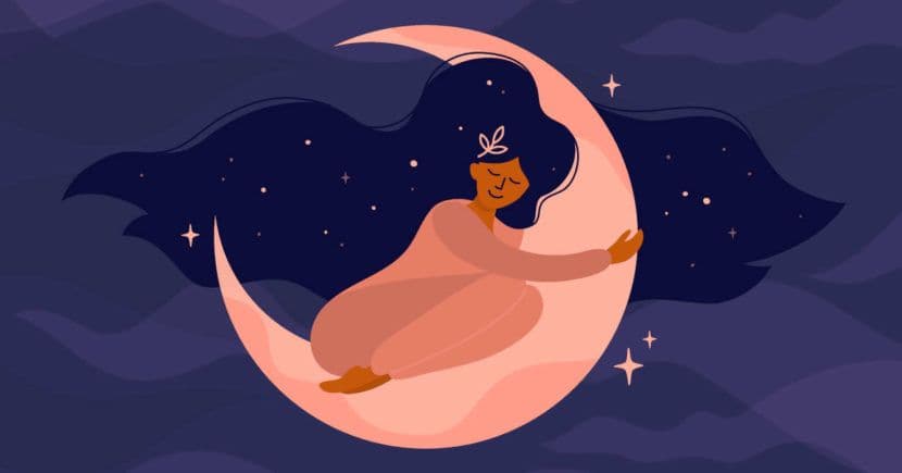 Frau schläft auf Sichelmond